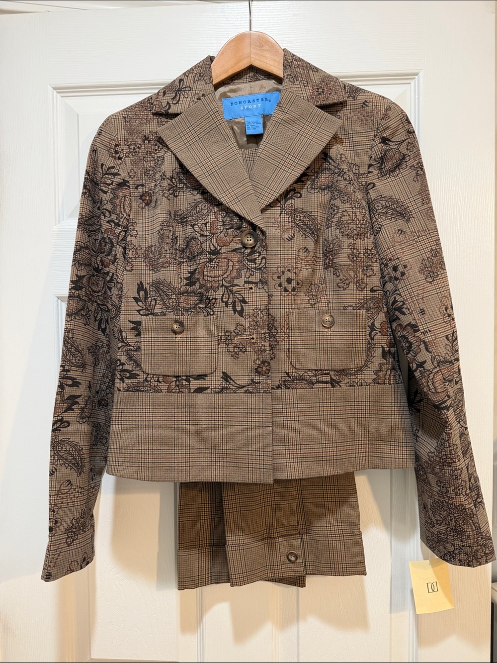 Doncaster Brown Plaid Jacket with Black Floral Overlay